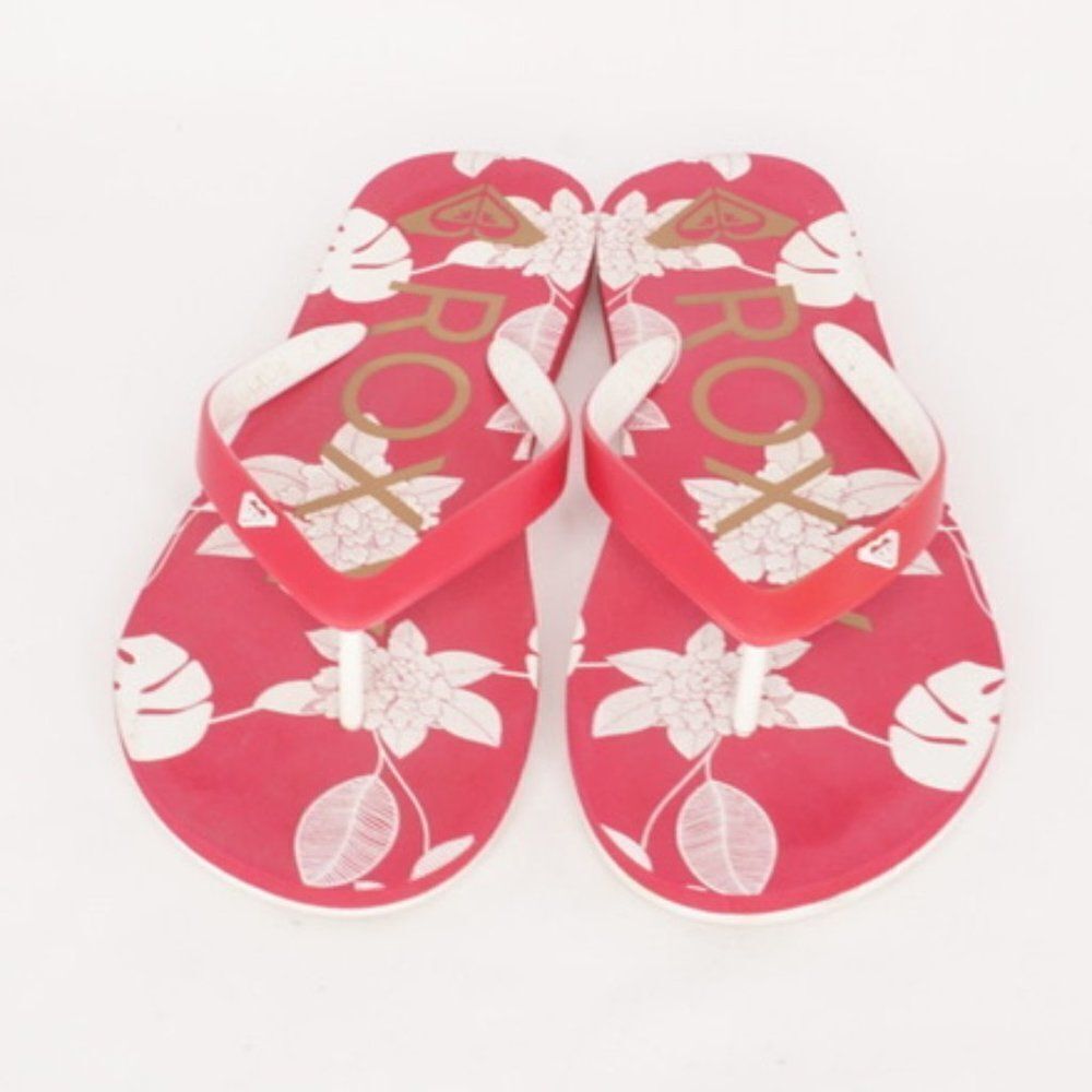 Roxy Red & White Hawaiian Floral Print Flip Flops - Picture 2 of 6